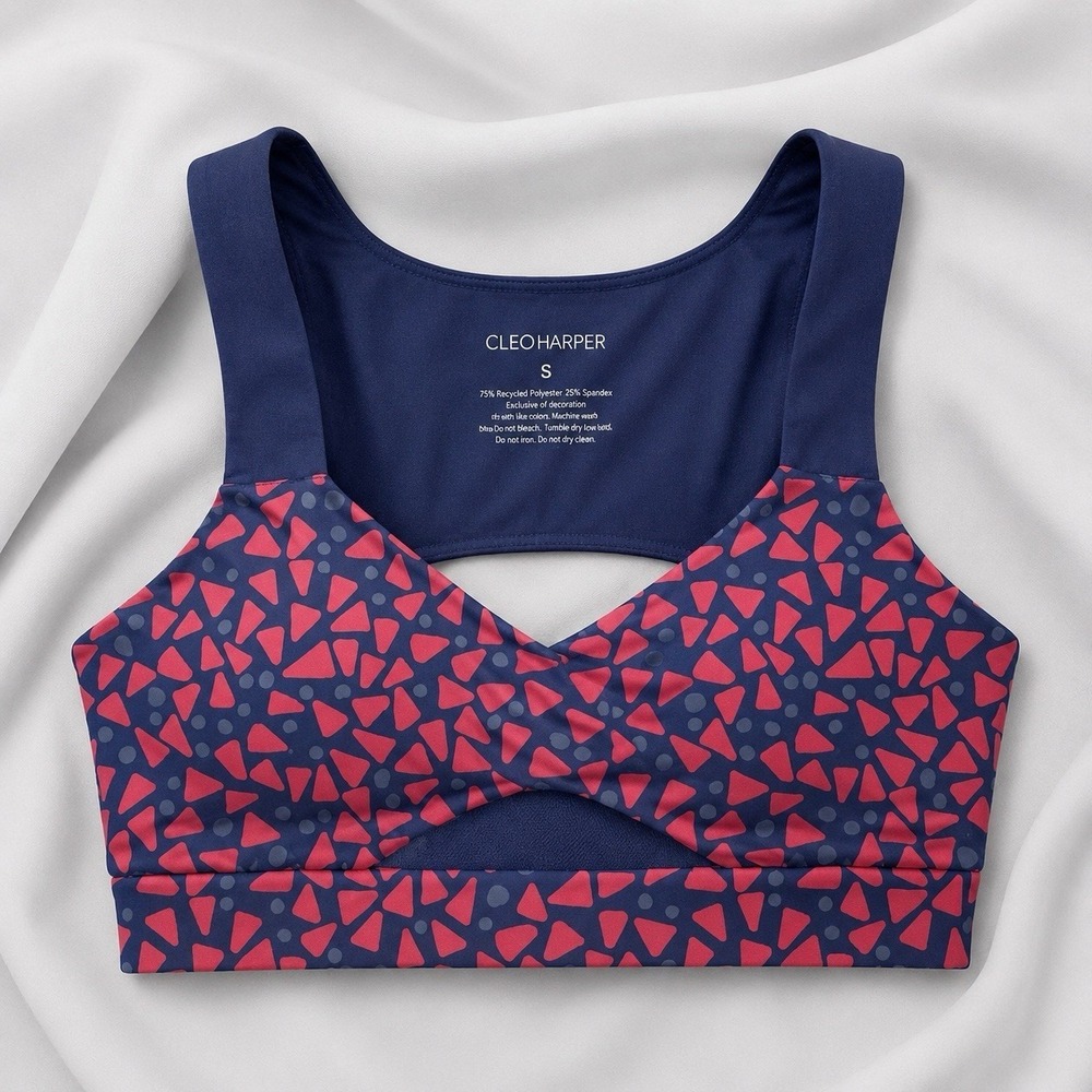 Cleo Harper Sports Bra Womens Small Navy Red Geometric Racerback Crop Top